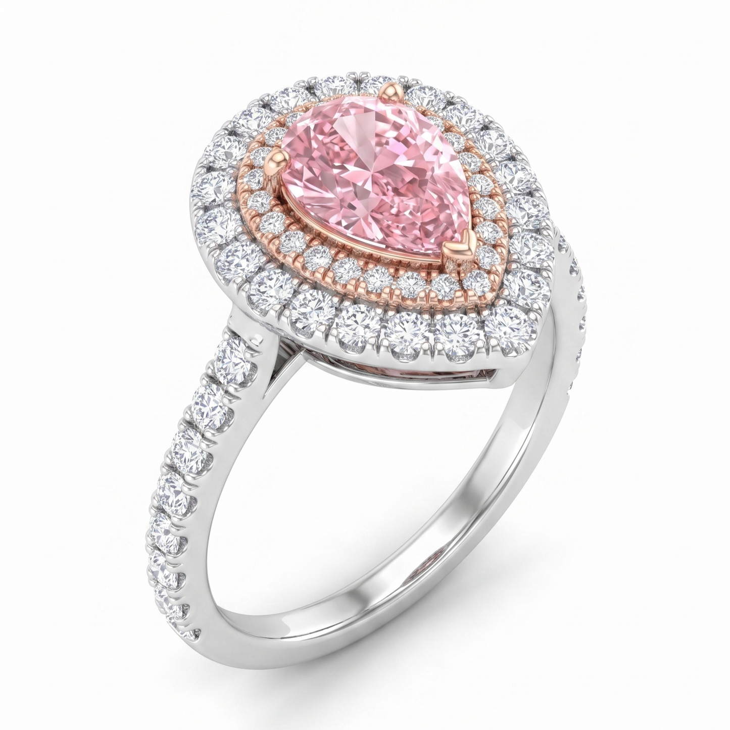 Blush Elegance Pear Diamond Double Halo Ring