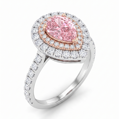 Blush Elegance Pear Diamond Double Halo Ring