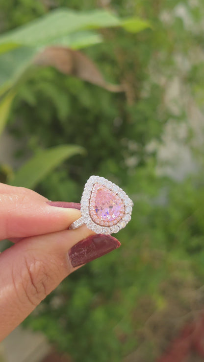Blush Elegance Pear Diamond Double Halo Ring